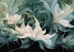 Papier Peint Panoramique Intissé Fleurs Abstrait Vert - 400x280 cm - Papier Peint Chambre et salon-Wallarena Best