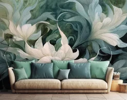 Papier Peint Panoramique Intissé Fleurs Abstrait Vert - 400x280 cm - Papier Peint Chambre et salon-Wallarena Best