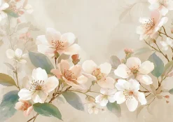 Wallarena Papier Peint Panoramique Intissé Fleurs Béton Beige - 300x210 cm - Papier Peint Chambre et salon