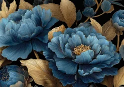 Wallarena Papier Peint Panoramique Intissé Fleurs Feuilles Bleu - 350x250 cm - Papier Peint Chambre et salon