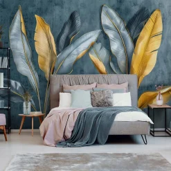 Papier Peint Panoramique Intissé Feuilles Nature 350x250 cm - Colle Inclus - Moderne XXL Papier Peint por Chambre Salon-Wallarena Online