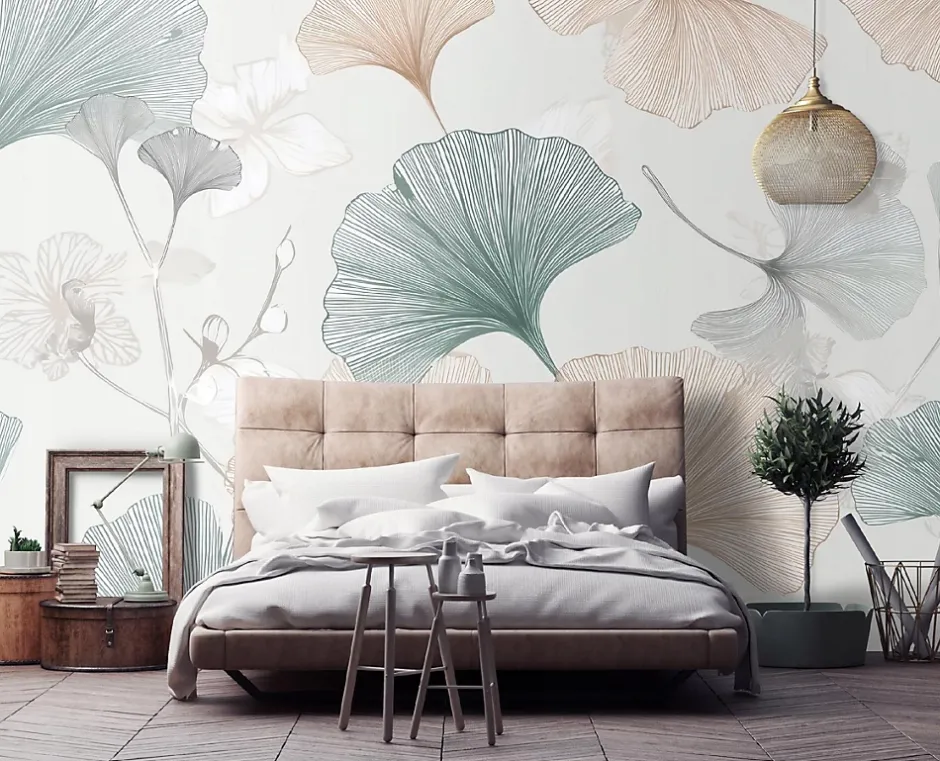 Wallarena Papier Peint Panoramique Intissé Fleur Abstrait Beige - 350x250 cm - Papier Peint Chambre et salon