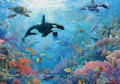 Wallarena Papier Peint Panoramique Intissé Océan Récif corallien Bleu - 300x210 cm - Papier Peint Enfant