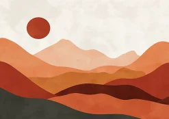 Wallarena Papier Peint Panoramique Intissé Art Déco Montagnes Orange - 400x280 cm - Papier Peint Chambre et salon