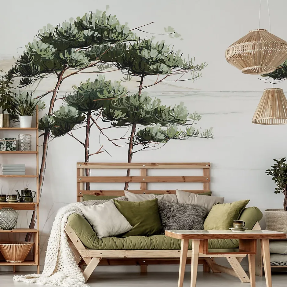 Acte Déco Papier peint panoramique Pins du bassin, Vert de gris 375 x 250cm