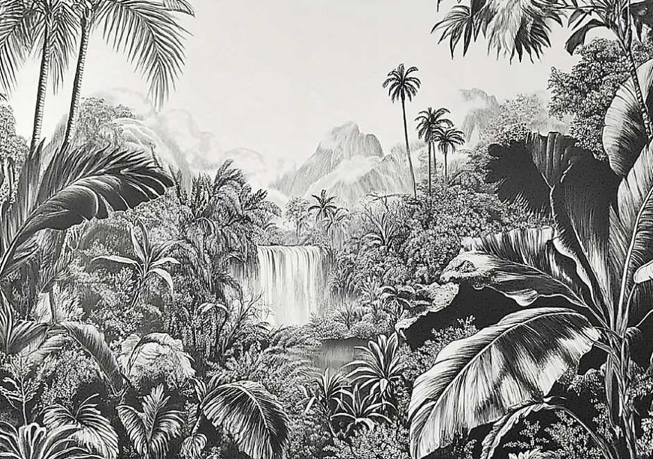Wallarena Papier Peint Panoramique Intissé Noir et blanc Jungle 350x250 cm - Colle Inclus - Moderne XXL Papier Peint por Chambre Salon