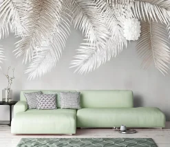 Papier Peint Panoramique Intissé Feuilles Suspendu Beige - 350x250 cm - Papier Peint Chambre et salon-Wallarena New