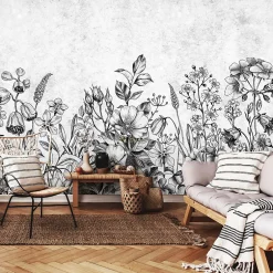 Wallarena Papier Peint Panoramique Intissé Fleurs Béton Gris - 416x254 cm - Papier Peint Chambre et salon