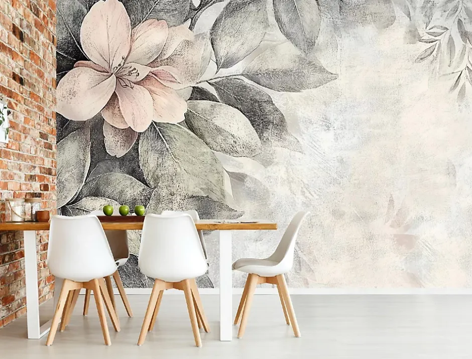 Wallarena Papier Peint Panoramique Intissé Feuilles Fleurs Vintage 250x175 cm - Colle Inclus - Chambre et Salon