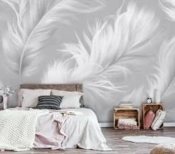 Wallarena Papier Peint Panoramique Intissé Plumes Abstrait Gris - 350x250 cm - Papier Peint Chambre et salon