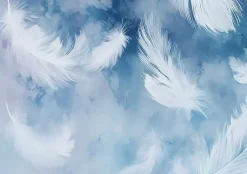 Papier Peint Panoramique Intissé Plumes Abstrait Bleu - 300x210 cm - Papier Peint Chambre et salon-Wallarena Clearance