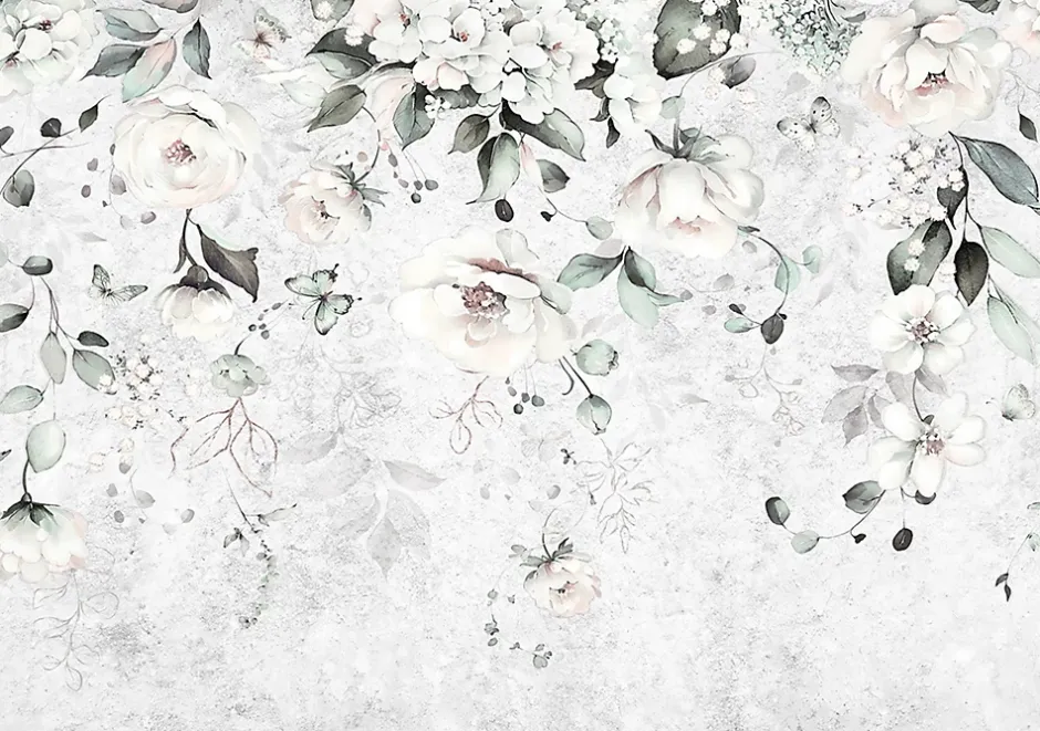 Papier Peint Panoramique Vinyle Feuilles Suspendu Gris - 254x184 cm - Papier Peint Chambre et salon-Wallarena New