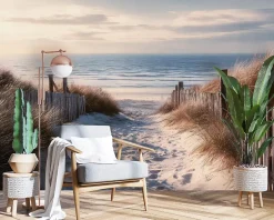 Wallarena Papier Peint Panoramique Intissé Plage Mer Beige - 350x250 cm - Papier Peint Chambre et salon