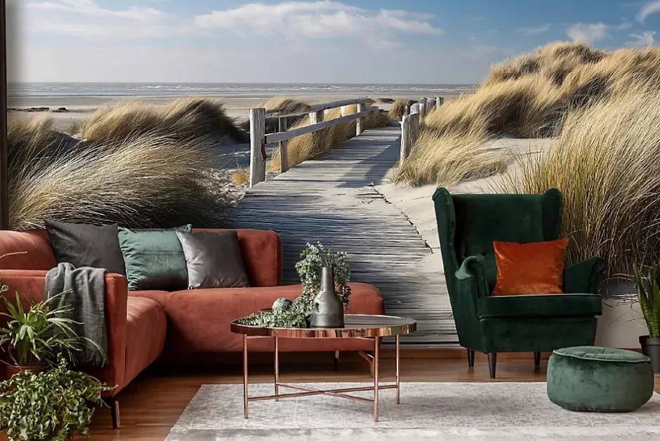 Papier Peint Panoramique Intissé Plage Mer Beige - 400x280 cm - Papier Peint Chambre et salon-Wallarena Online