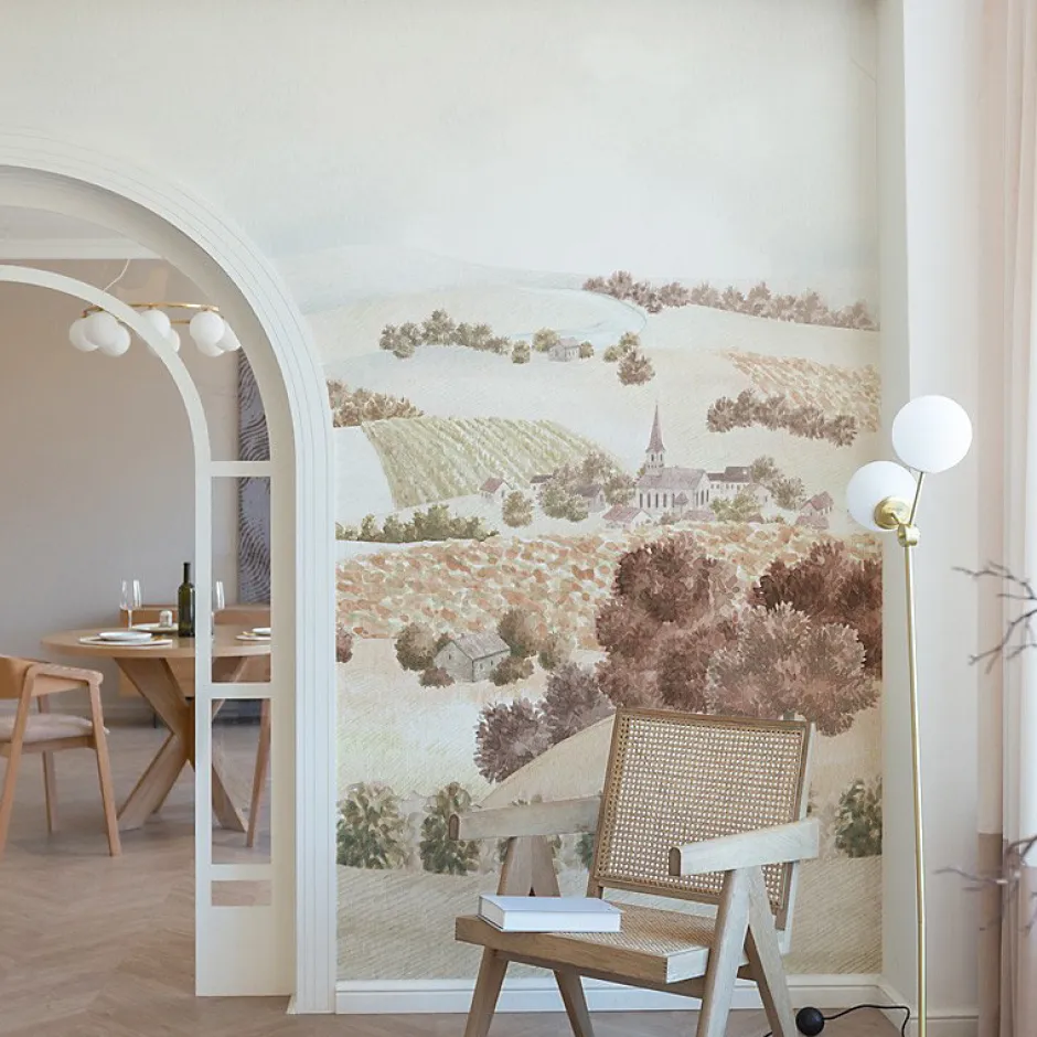 99Deco Papier peint panoramique - Campagne - Rouge - intissé : 150g/m² - 7 lés : 336x270cm