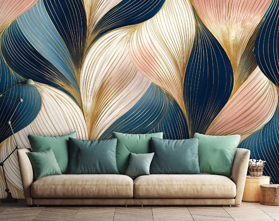 Wallarena Papier Peint Panoramique Intissé Art Déco Abstrait Bleu - 350x250 cm - Papier Peint Chambre et salon