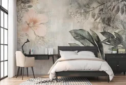 Papier Peint Panoramique Intissé Fleurs Feuilles Vintage 250x175 cm - Colle Inclus - Chambre et Salon-Wallarena Hot