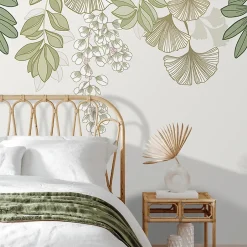 GoodHome Papier peint panoramique intissé Aureolin feuillage et fleurs vert L.280 x l.159 cm