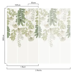GoodHome Papier peint panoramique intissé Aureolin feuillage et fleurs vert L.280 x l.159 cm