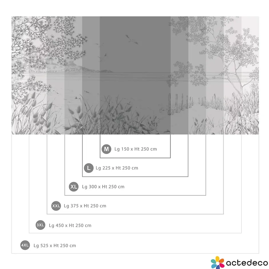 Acte Déco Papier peint panoramique Côtes Sauvages, Noir et blanc 525 x 250cm