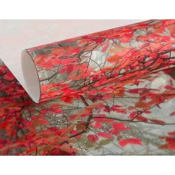 Papier peint panoramique intissé forêt arbre feuille rouge sur fond gris, 8 lés, L.280 x l.400cm-IDPanneaux Best