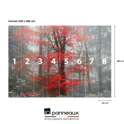Papier peint panoramique intissé forêt arbre feuille rouge sur fond gris, 8 lés, L.280 x l.400cm-IDPanneaux Best