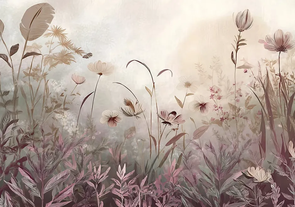 Wallarena Papier Peint Panoramique Intissé Fleurs Prairie Beige - 400x280 cm - Papier Peint Chambre et salon