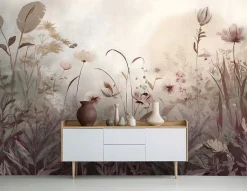 Wallarena Papier Peint Panoramique Intissé Fleurs Prairie Beige - 400x280 cm - Papier Peint Chambre et salon