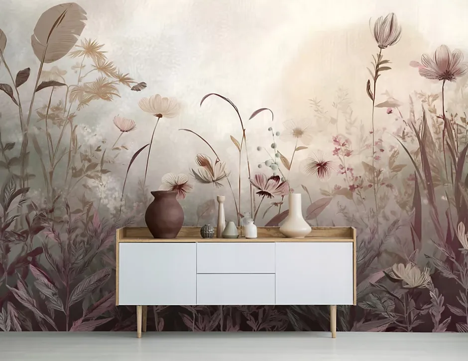 Wallarena Papier Peint Panoramique Intissé Fleurs Prairie Beige - 400x280 cm - Papier Peint Chambre et salon