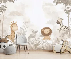 Papier Peint Panoramique Intissé Jungle Animaux Beige - 350x250 cm - Papier Peint Enfant-Wallarena Best