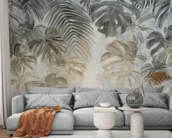 Papier Peint Panoramique Intissé Feuilles Jungle Vert - 250x175 cm - Papier Peint Chambre et salon-Wallarena