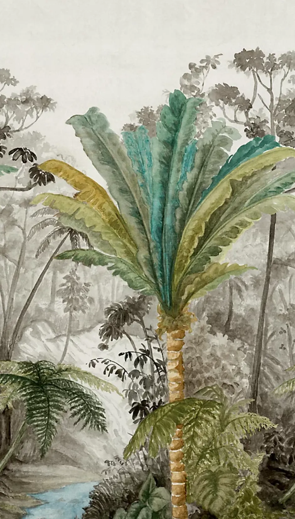 Papier peint panoramique palmier noir et blanc L.280 x l.159 cm-Grandeco Online