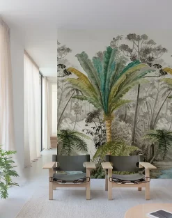 Papier peint panoramique palmier noir et blanc L.280 x l.159 cm-Grandeco Online