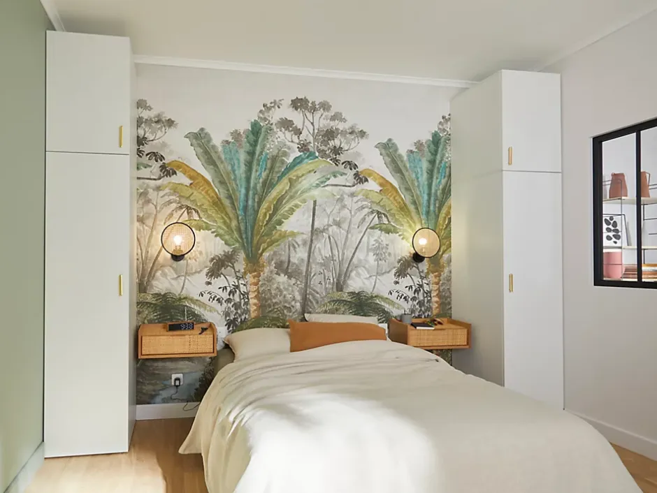 Papier peint panoramique palmier noir et blanc L.280 x l.159 cm-Grandeco Online