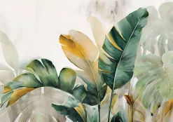 Wallarena Papier Peint Panoramique Intissé Feuilles Béton Vert - 400x280 cm - Papier Peint Chambre et salon