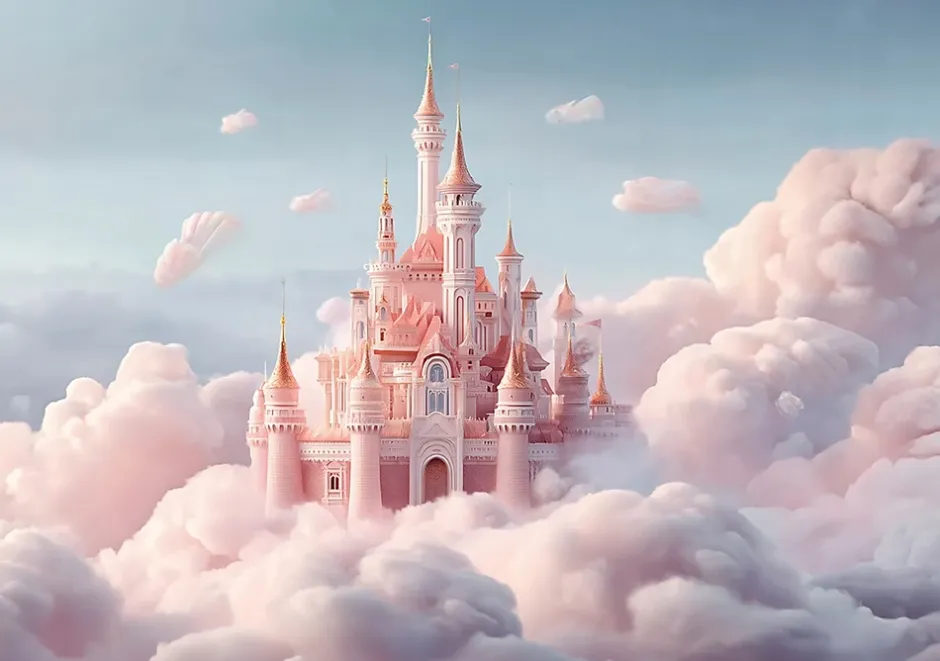 Papier Peint Panoramique Fille Château Rose - 350x250 cm - Papier Peint Enfant-Wallarena New