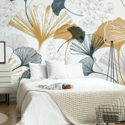 99DECO Papier peint panoramique - Gingko - Multicolore - intissé : 150g/m² - 5 lés : 240x270cm