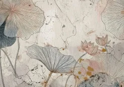 Wallarena Papier Peint Panoramique Intissé Fleurs Béton Beige - 400x280 cm - Papier Peint Chambre et salon