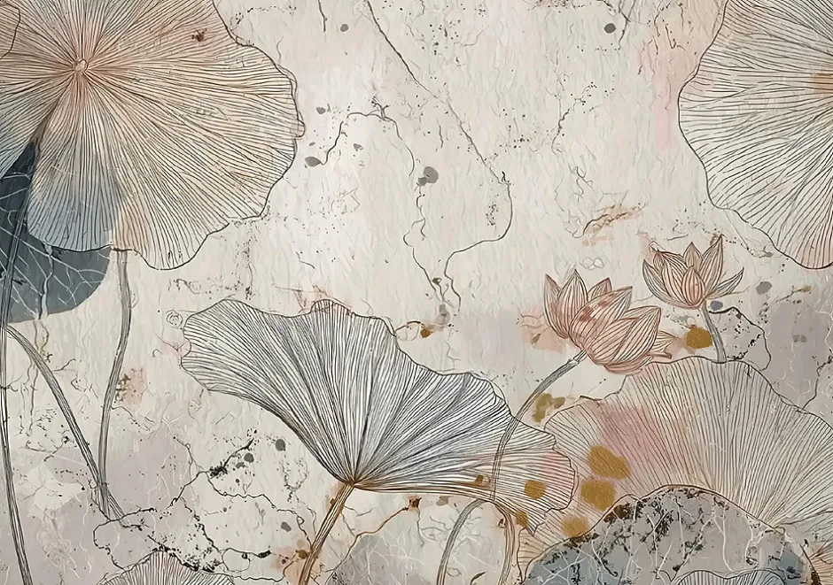 Wallarena Papier Peint Panoramique Intissé Fleurs Béton Beige - 400x280 cm - Papier Peint Chambre et salon