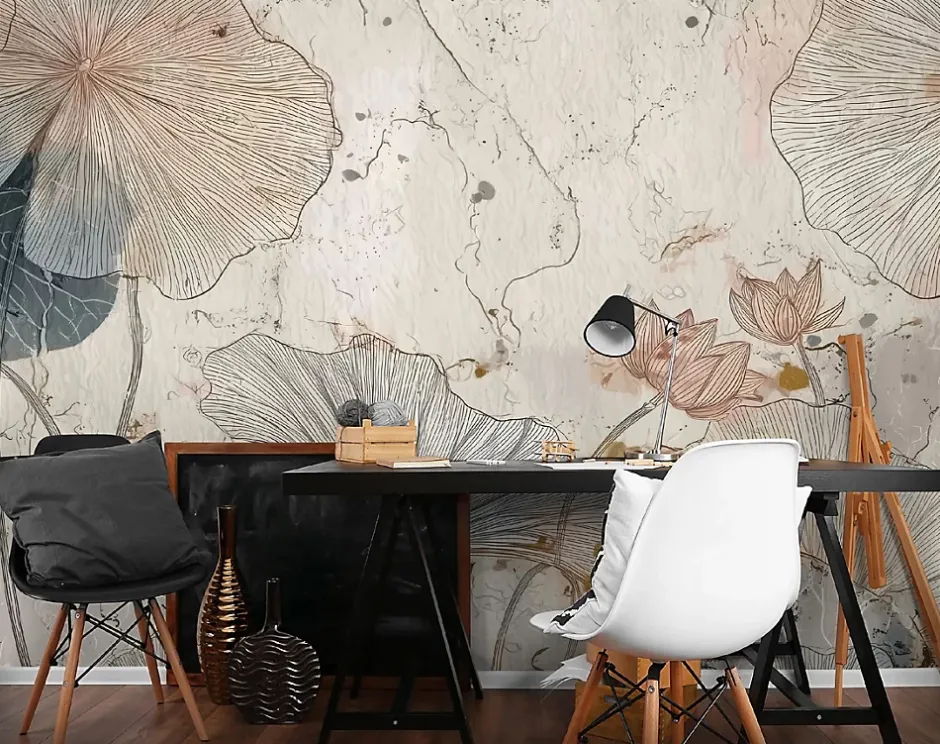 Wallarena Papier Peint Panoramique Intissé Fleurs Béton Beige - 400x280 cm - Papier Peint Chambre et salon