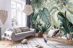 Papier Peint Panoramique Intissé Feuilles Jungle Vert - 416x254 cm - Papier Peint Chambre et salon-Wallarena Sale