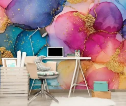 Papier Peint Panoramique Intissé Abstrait Aquarelle Coloré - 350x250 cm - Papier Peint Chambre et salon-Wallarena Discount