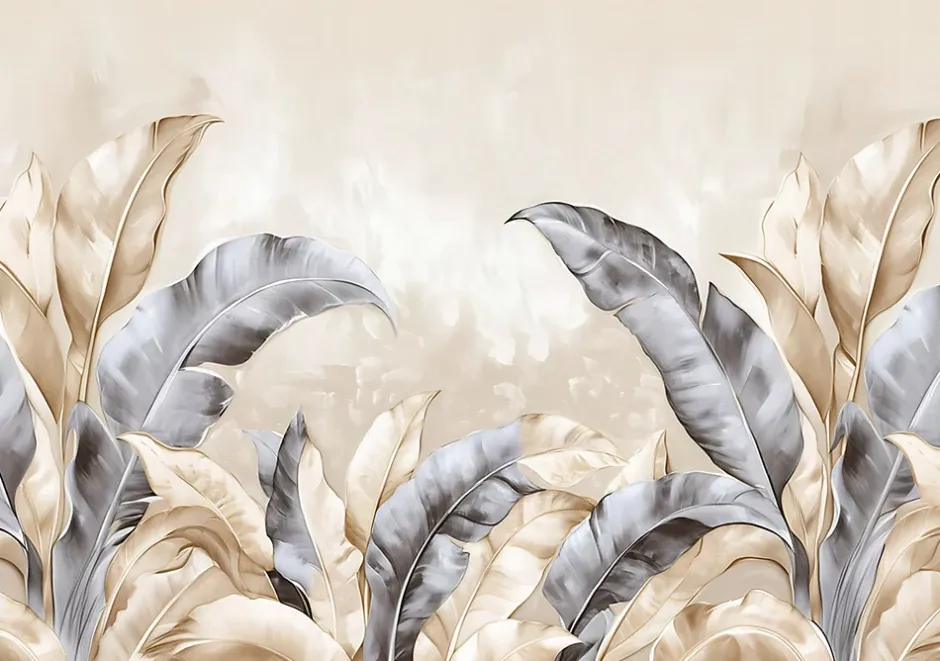 Papier Peint Panoramique Intissé Feuilles Beige 400x280 cm - Colle Inclus - Moderne XXL Papier Peint por Chambre Salon-Wallarena Outlet