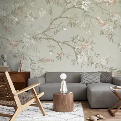 Papier peint panoramique Blossom Trail 300 x 280cm Vert sauge, beige-Art for the Home Outlet