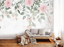 Papier Peint Panoramique Intissé Fleurs Feuilles Vert 350x250 cm - Colle Inclus - Chambre et Salon-Wallarena Hot