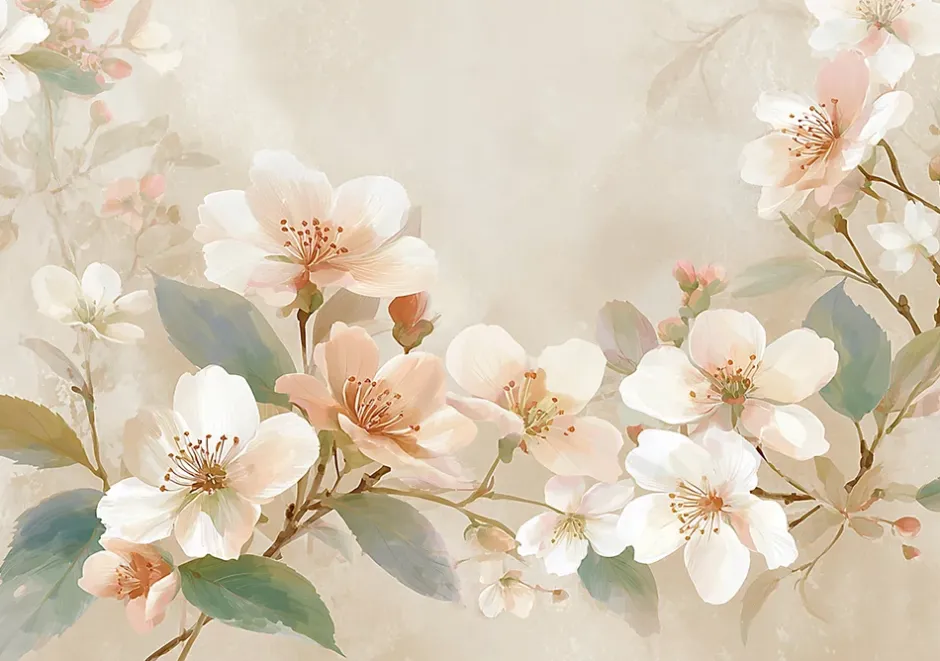 Papier Peint Panoramique Intissé Fleurs Béton Beige - 350x250 cm - Papier Peint Chambre et salon-Wallarena New