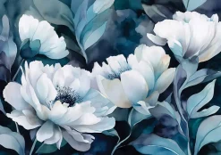 Wallarena Papier Peint Panoramique Intissé Fleurs Abstrait Bleu - 350x250 cm - Papier Peint Chambre et salon