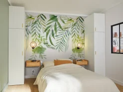 Papier peint panoramique intissé Tyrian feuillage vert aquarelle L.280 x l.159 cm-GoodHome Hot