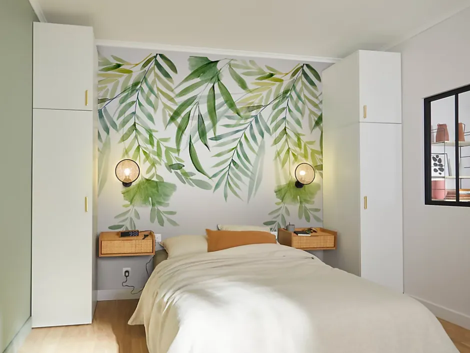 Papier peint panoramique intissé Tyrian feuillage vert aquarelle L.280 x l.159 cm-GoodHome Hot