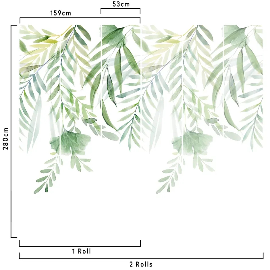Papier peint panoramique intissé Tyrian feuillage vert aquarelle L.280 x l.159 cm-GoodHome Hot